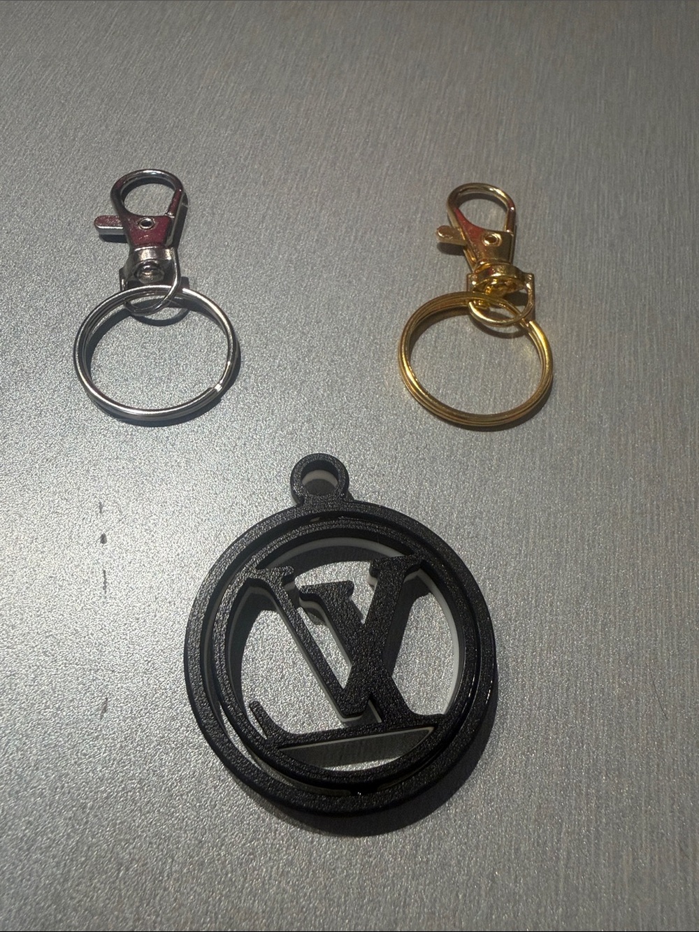 3D Printed Black and White Key & Card Holder Charm - Choose Silver or Gold Ring